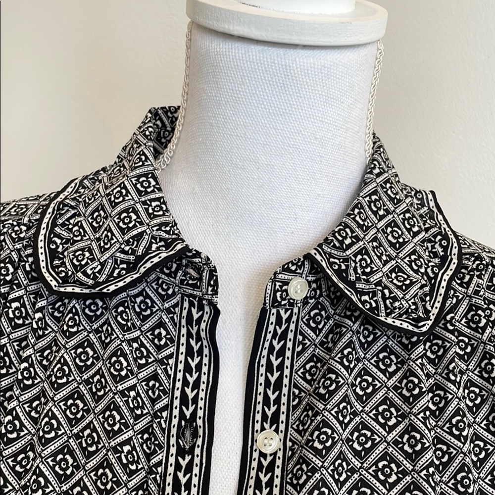 NWT Max Studio Women’s Black Floral Button-Front Midi Shirt Dress with Tie Waist - Picture 3 of 9